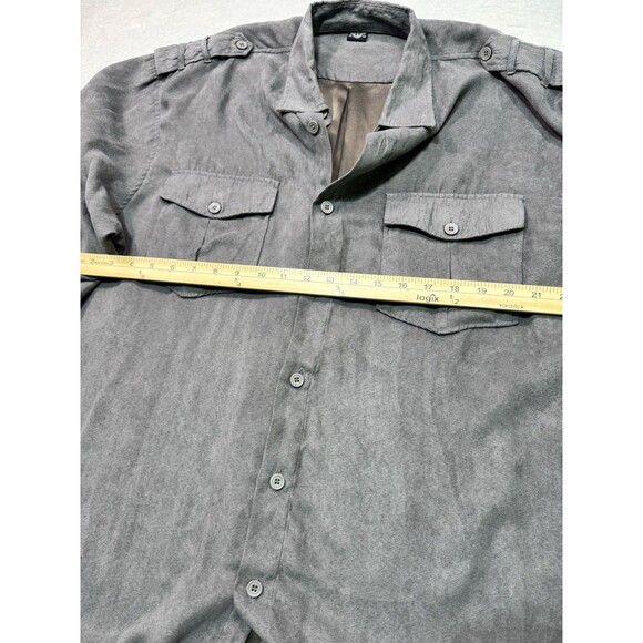 Trust Mens Casual Suede Shirt Size Xl Button Up Long Sleeve Brown Pocket Gray - Picture 3 of 7